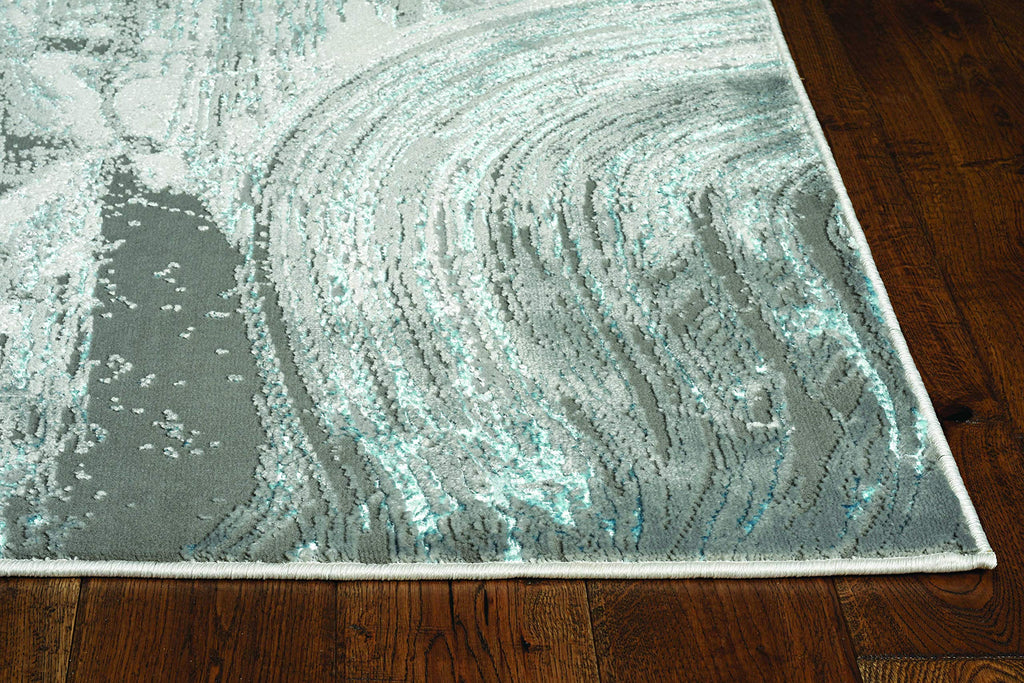 HomeRoots 3' X 5' Silver Or Blue Abstract Brushstrokes Area Rug