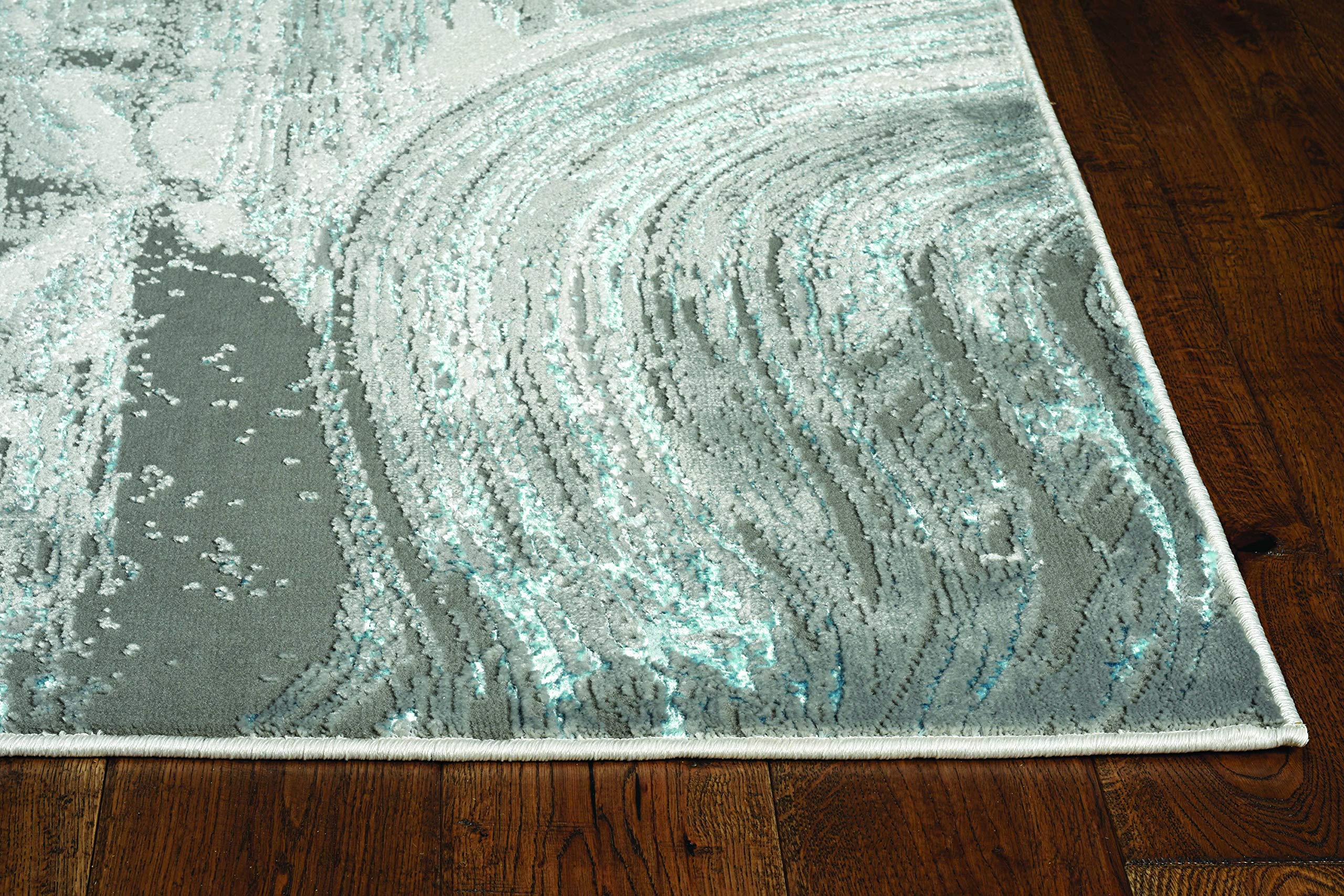 HomeRoots 3' X 5' Silver Or Blue Abstract Brushstrokes Area Rug