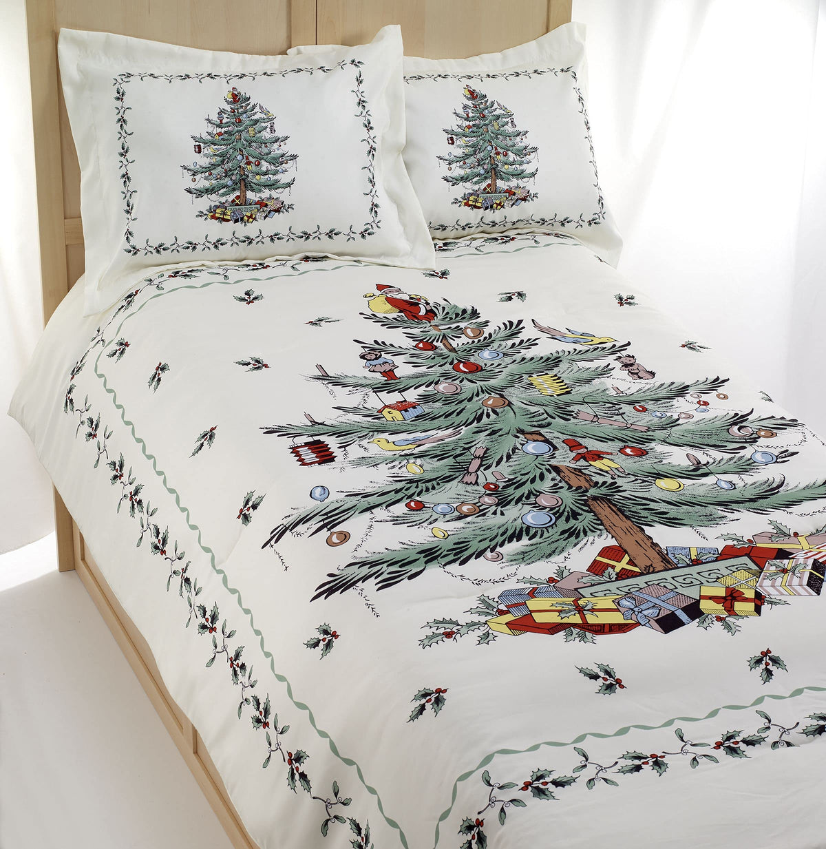Spode - King Comforter Set, 3-Piece Bedding With Matching Shams, Holiday Room Decor Christmas Tree Ivory, King