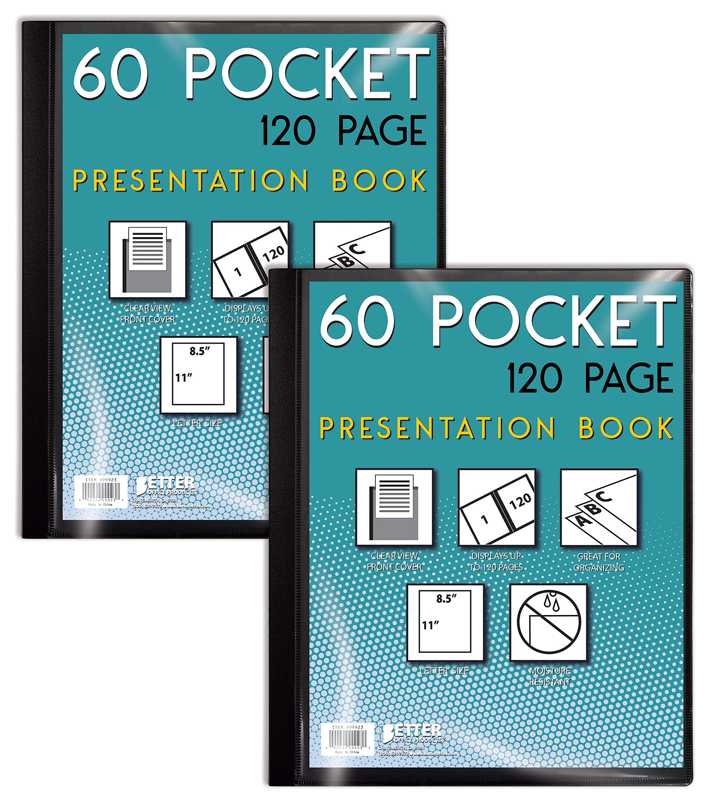 Better Office Products 60 Pocket Bound Black Presentation Book, With Clear View Front Cover, 120 Sheet Protector Pages, 8.5' X