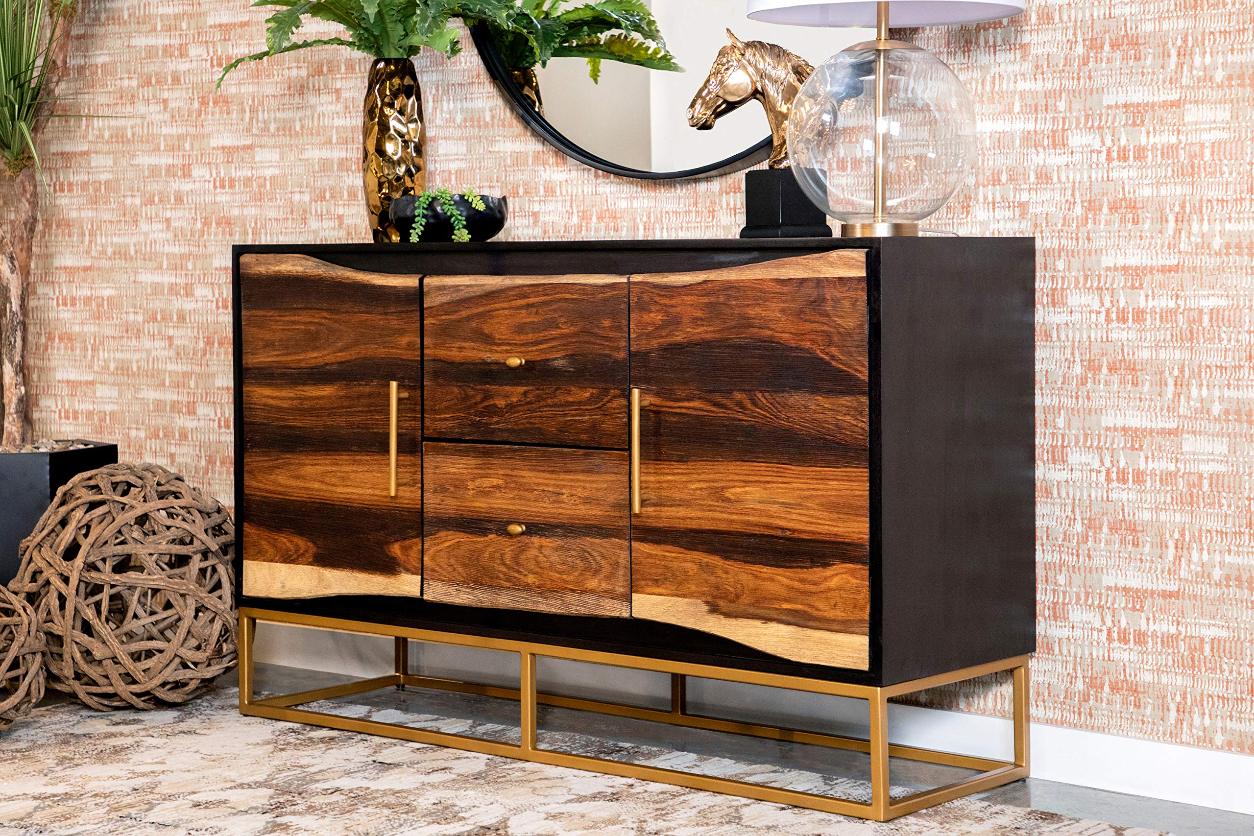 Coaster Home Furnishings 2-Drawer Accent Cabinet Black Walnut and Gold