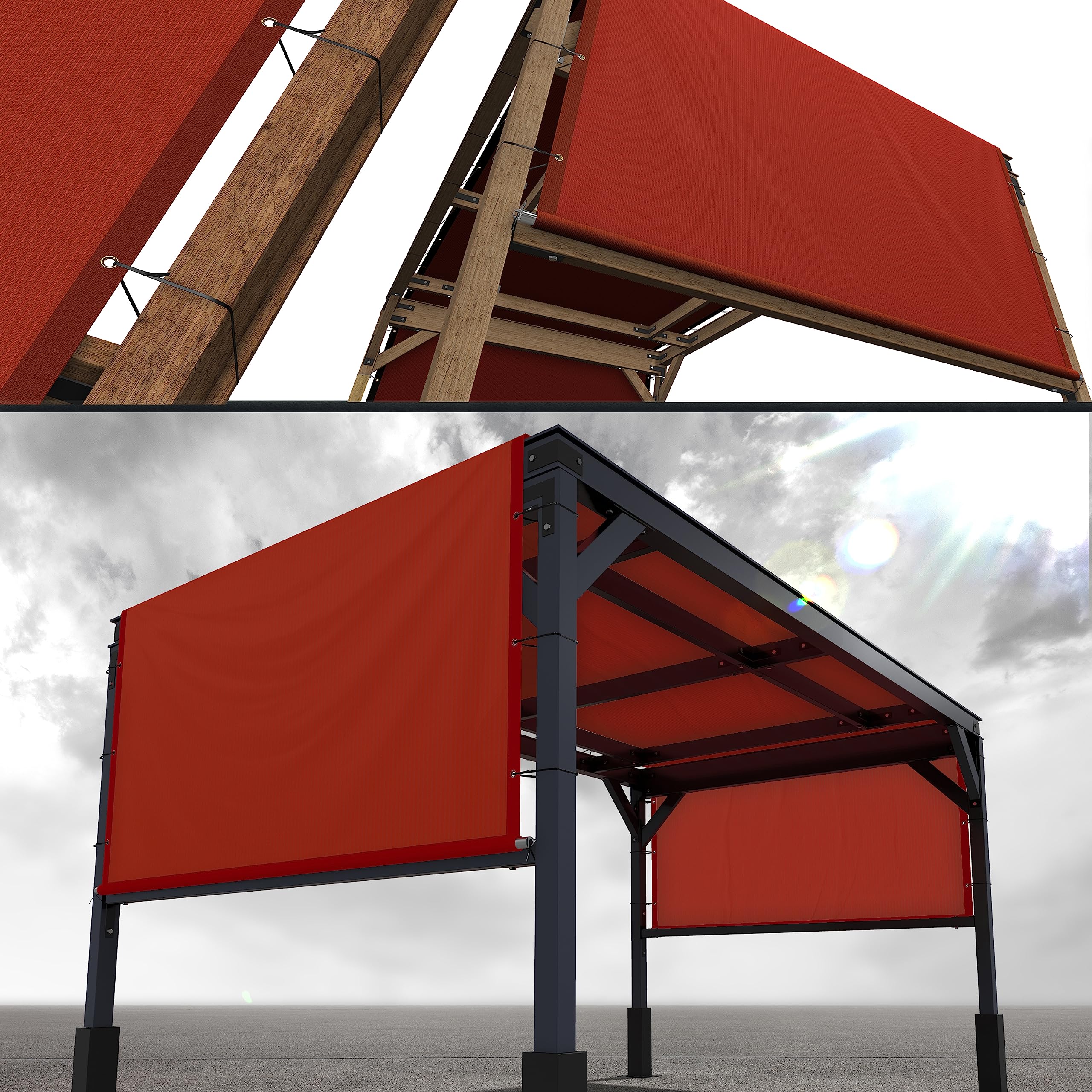 Royal Shade 5' W X 19' L Red Pergola Sun Shade Canopy Replacement Cover With Stainless Steel Weighted Rods, 95% Uv Blockage, Com