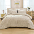 Andency Khaki Comforter Full Size, 3 Pieces Boho Lightweight Fluffy Bedding Comforter Set For Full Bed, Tufted Farmhouse Soft Wa