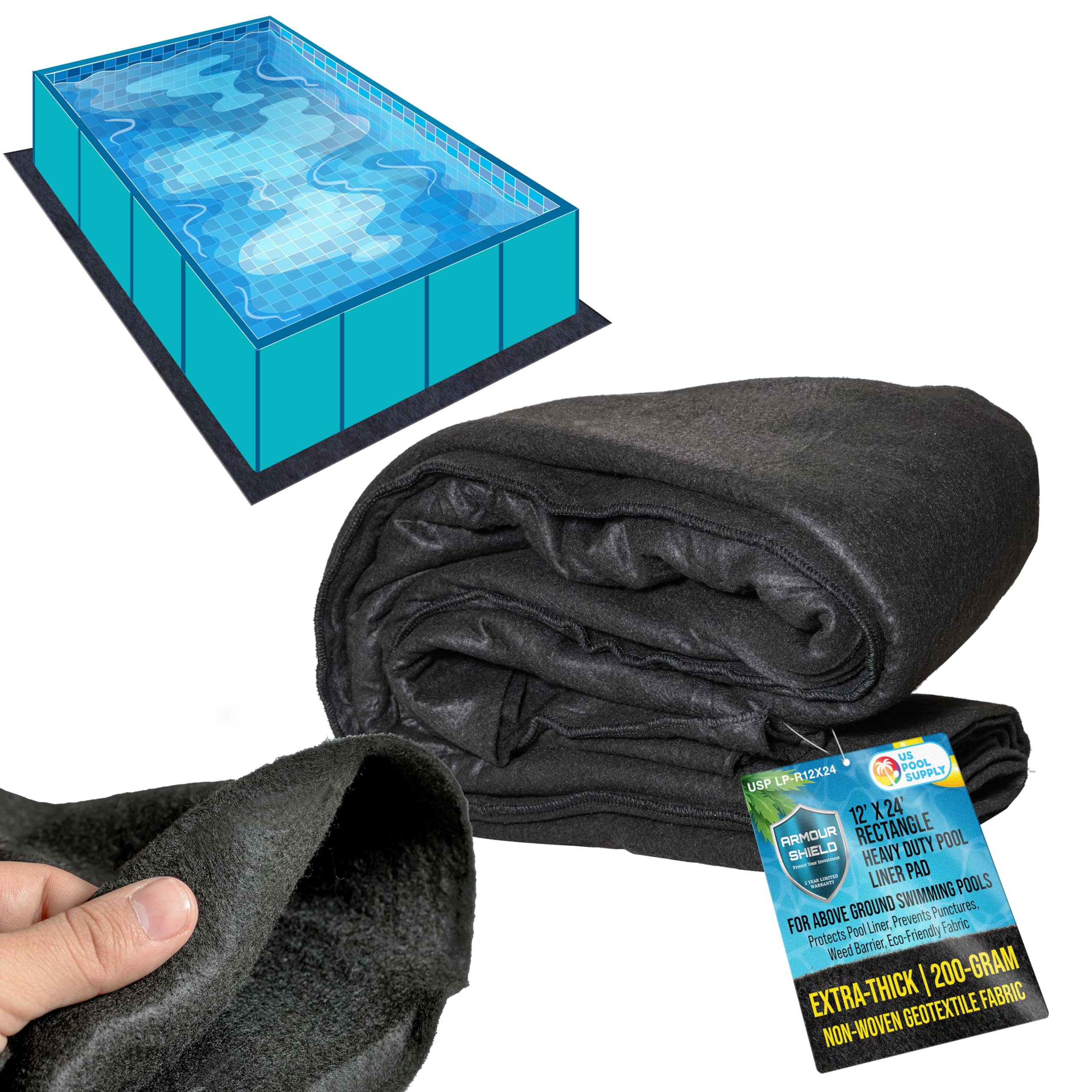 U.S. Pool Supply Armour Shield 12-Foot X 24-Foot Rectangle Heavy Duty Pool Liner Pad For Above Ground Swimming Pools - Protects