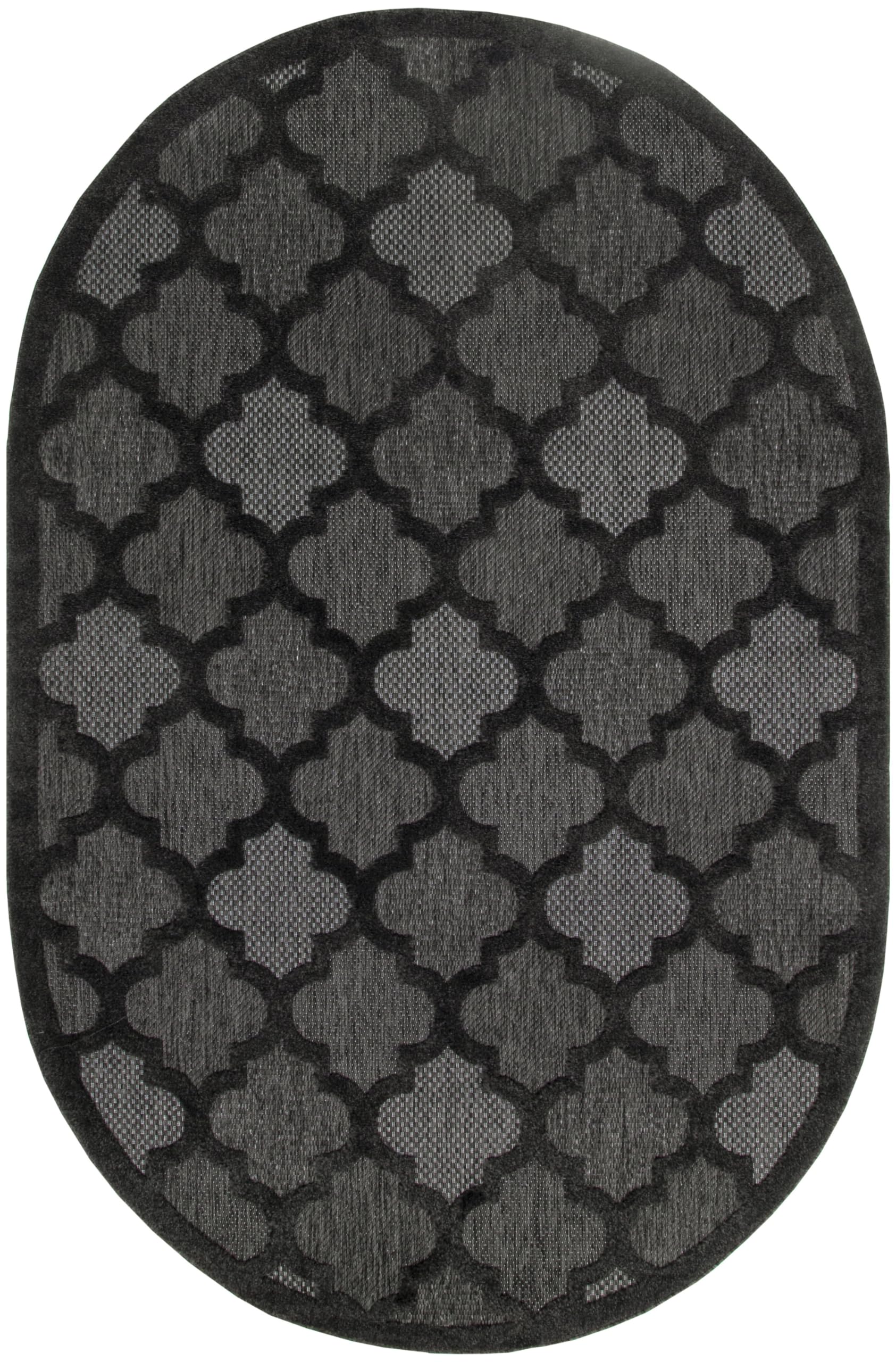 Nourison Easy Care Indoor/Outdoor Charcoal Black 6' X 9' Oval Area Rug, Easy Cleaning, Non Shedding, Bed Room, Living Room, Dining Room, Backyard, Deck, Patio (6X9)