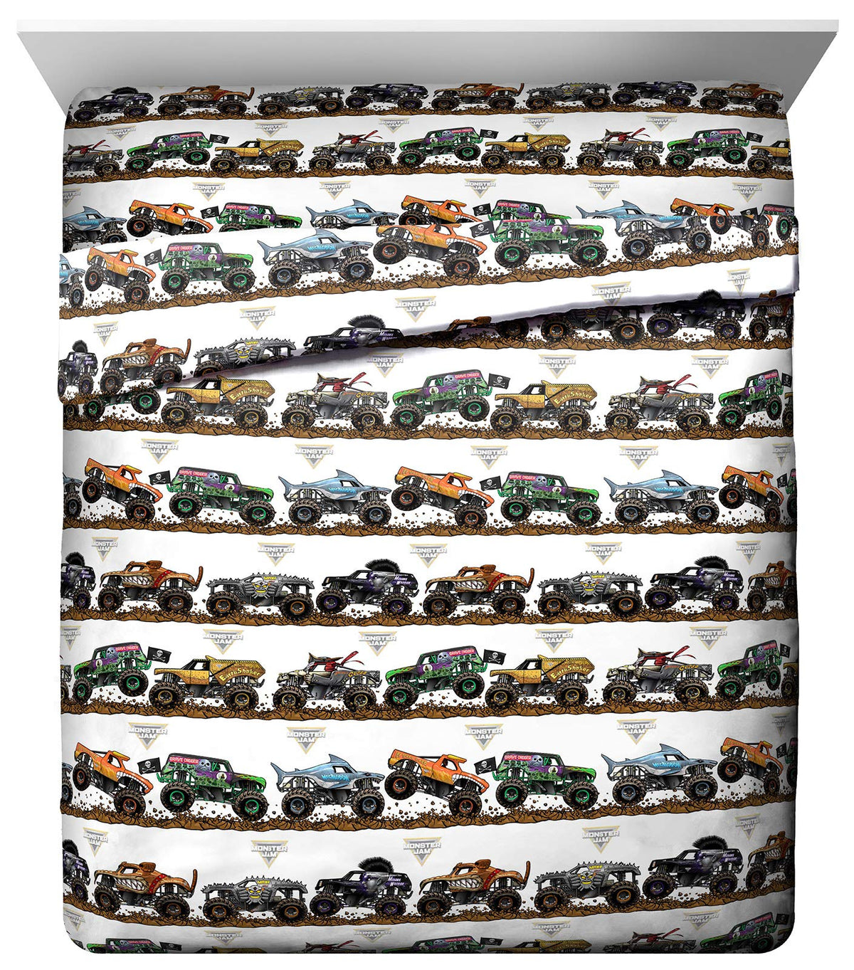 Jay Franco Monster Jam Tracks Queen Sheet Set - 4 Piece Set Super Soft And Cozy Kids Bedding Features Grave Digger & Megalodon -