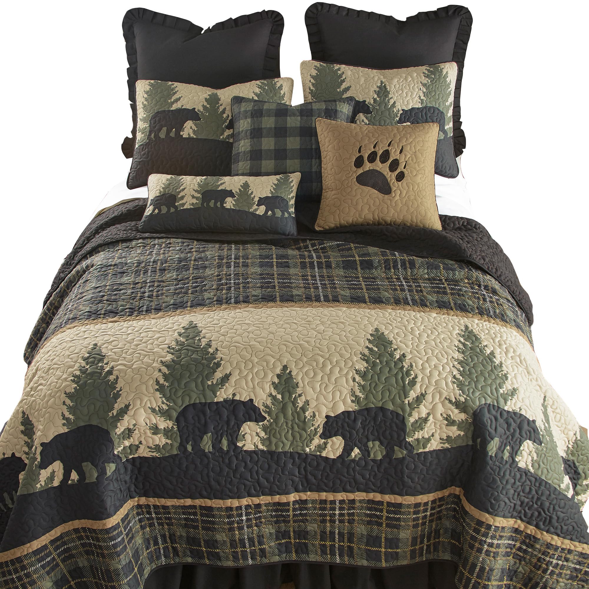 Donna Sharp Twin Quilt - Bear Walk Plaid Lodge Quilt With Bear Pattern - Machine Washable