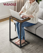 Vasagle C-Shaped End Table, Side Table For Sofa, Couch Table With Metal Frame, Small Tv Tray Table For Living Room, Bedroom, Rustic Brown And Black