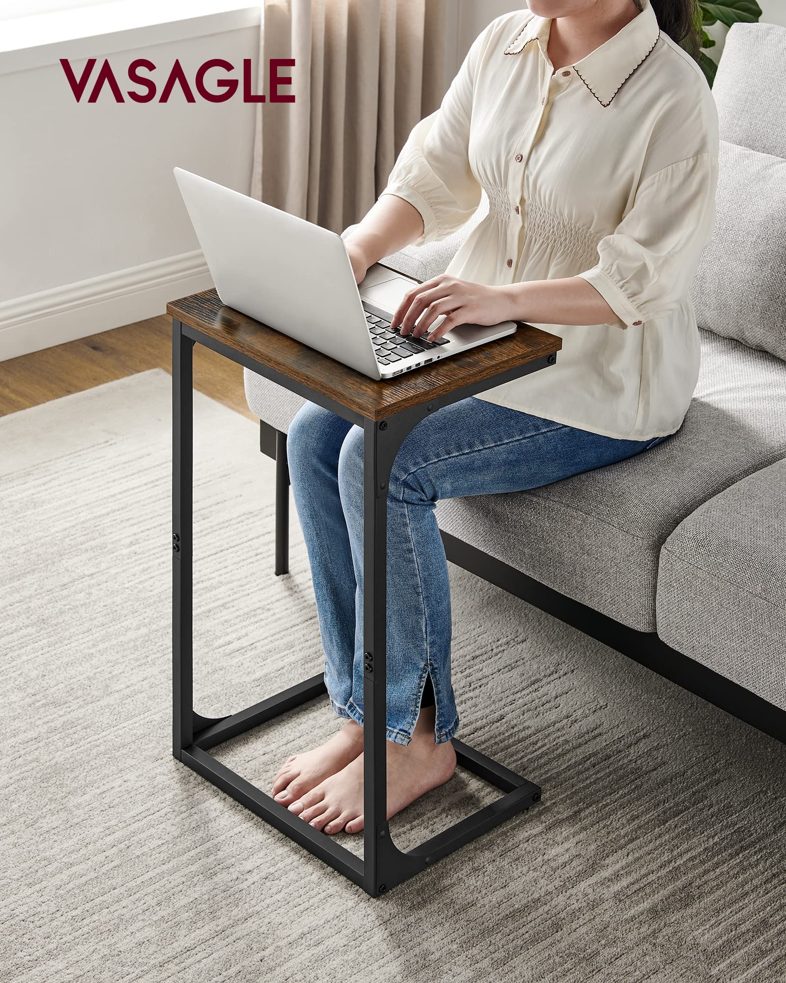 Vasagle C-Shaped End Table, Side Table For Sofa, Couch Table With Metal Frame, Small Tv Tray Table For Living Room, Bedroom, Rustic Brown And Black