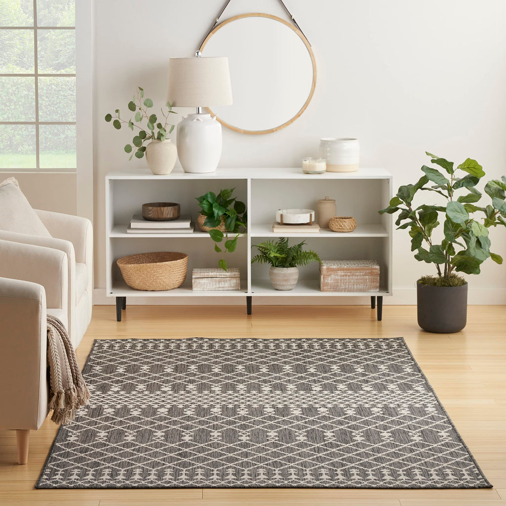 Nourison Positano Indoor/Outdoor Charcoal 7' X 10' Area Rug, Easy Cleaning, Non Shedding, Bed Room, Living Room, Dining Room, Deck, Backyard, Patio (7X10)