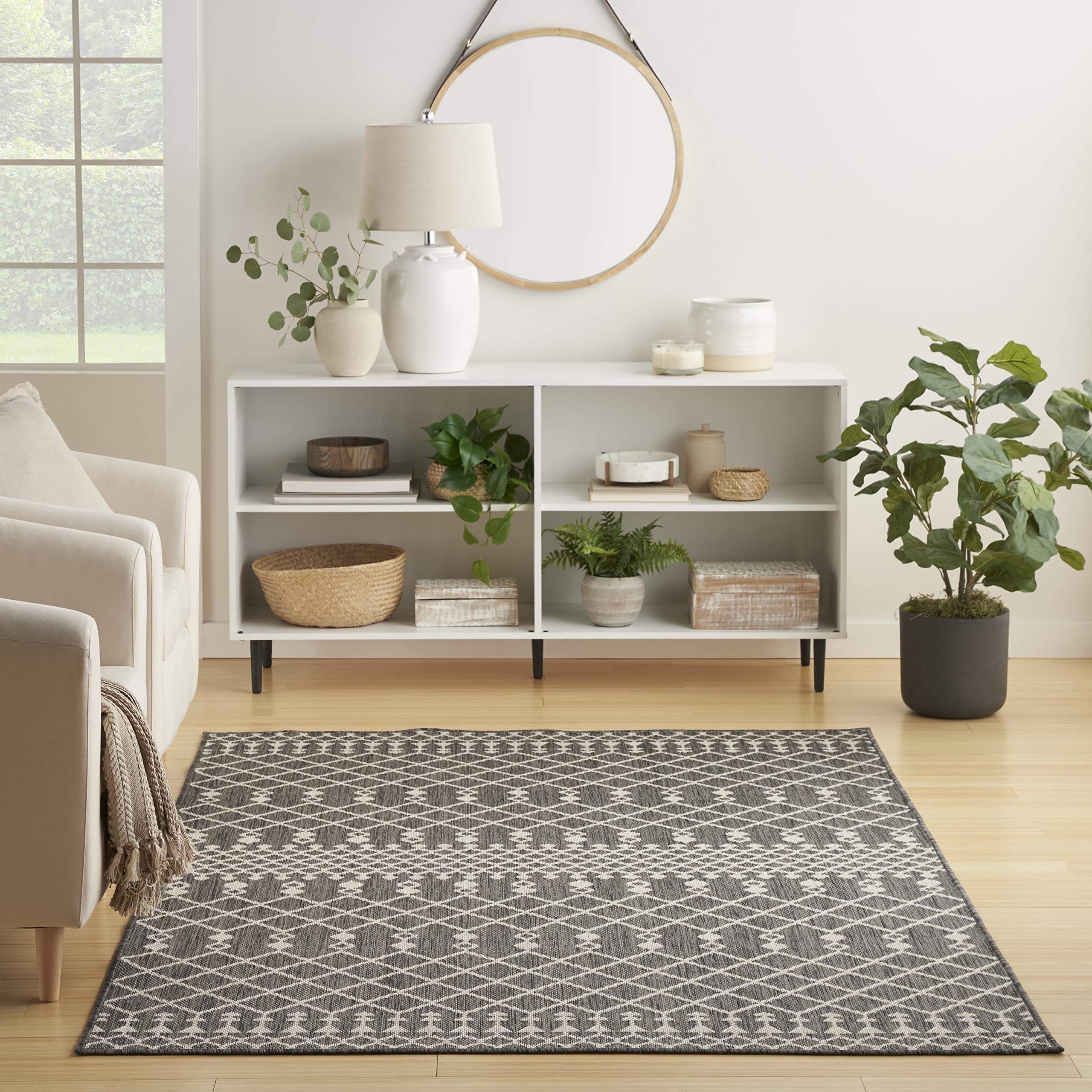 Nourison Positano Indoor/Outdoor Charcoal 7' X 10' Area Rug, Easy Cleaning, Non Shedding, Bed Room, Living Room, Dining Room, Deck, Backyard, Patio (7X10)