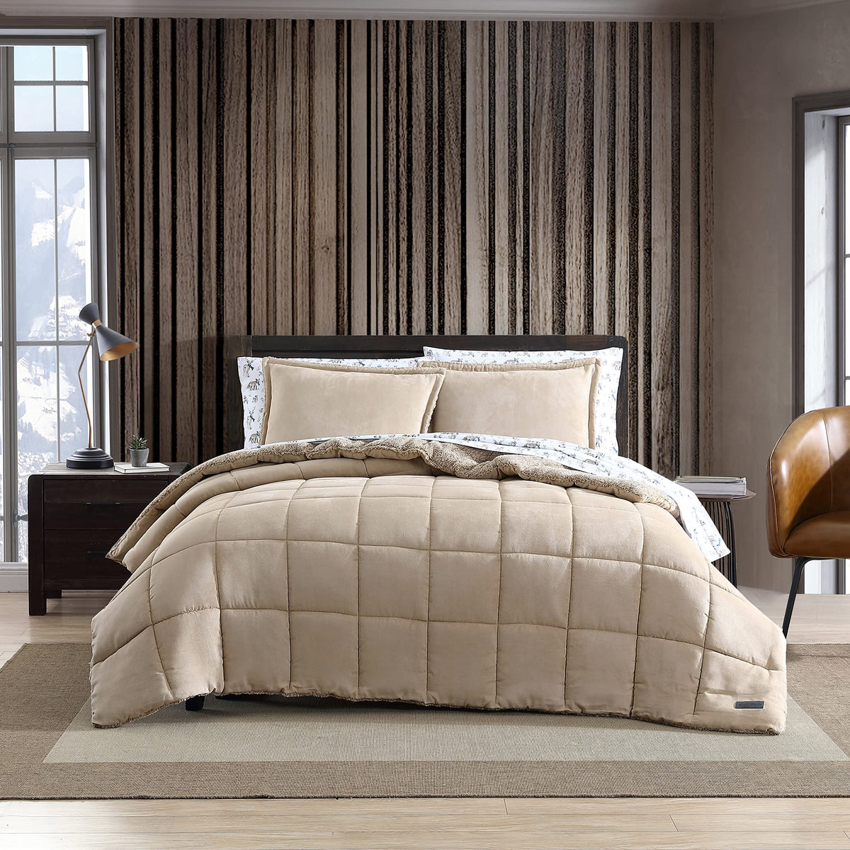 Eddie Bauer - Queen Comforter Set, Reversible Sherpa Bedding With Matching Shams, Cozy & Warm Home Decor (Sherwood Brown, Queen)