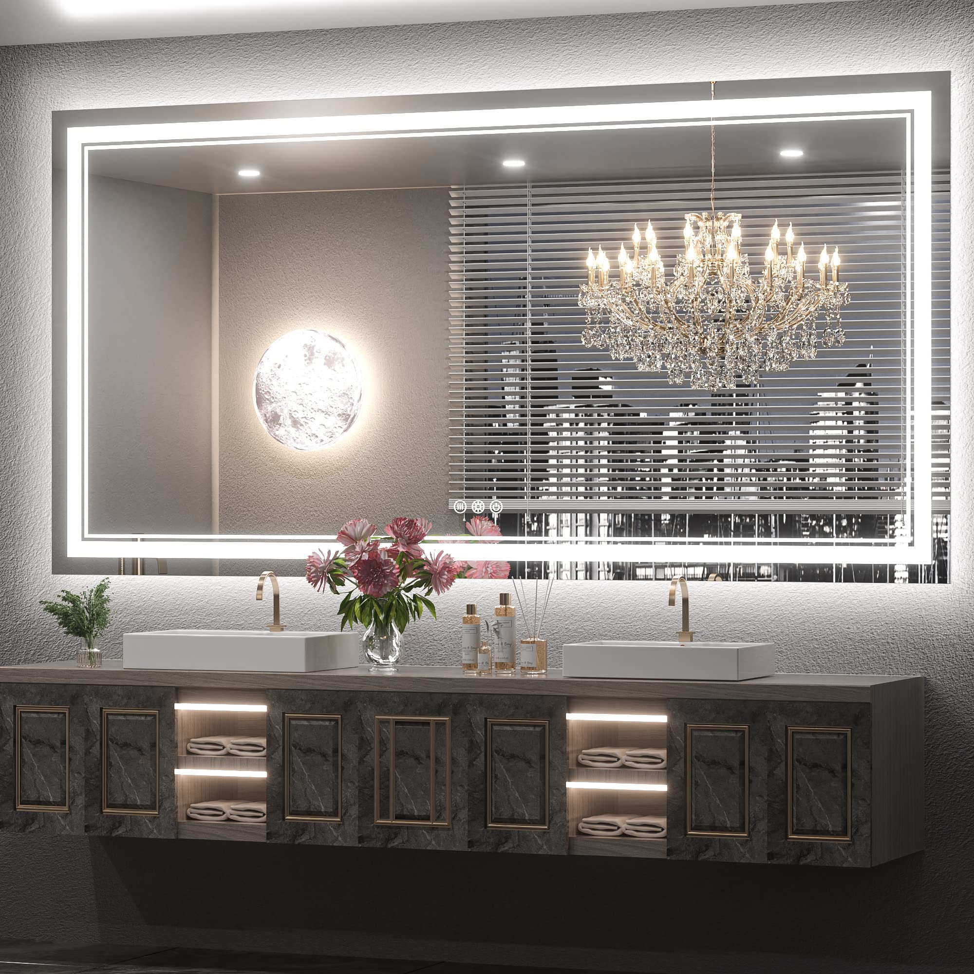 Keonjinn LED Bathroom Mirror 72 x 36 with Backlit and Frontlit, Large Stepless 3 Colors Temperature & Dimmable Vanity Mirror, UL