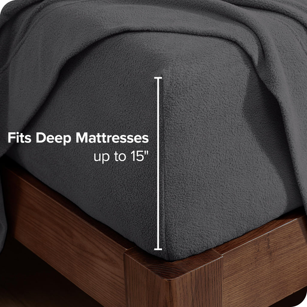 Bare Home Super Soft Fleece Fitted Sheet - Split King Size - Extra Plush Polar Fleece - Deep Pocket - All Season Cozy Warmth (Sp