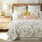 Levtex Home - Viviana Quilt Set - King/Cal King Quilt + Two King Pillow Shams - Botanical Floral - Coral, Green, Yellow, Cream -