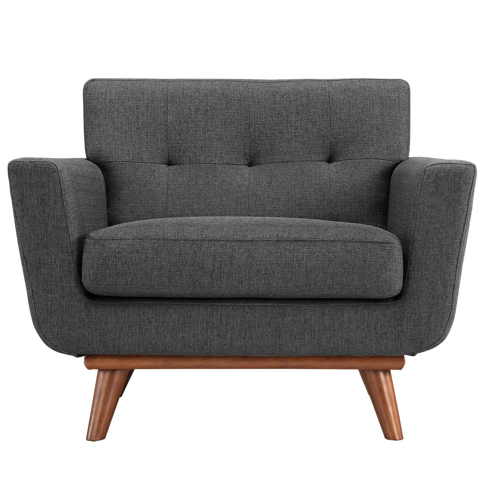 Modway Engage Mid-Century Modern Upholstered Fabric Accent Arm Lounge Chair, Wood in Gray, Armchair