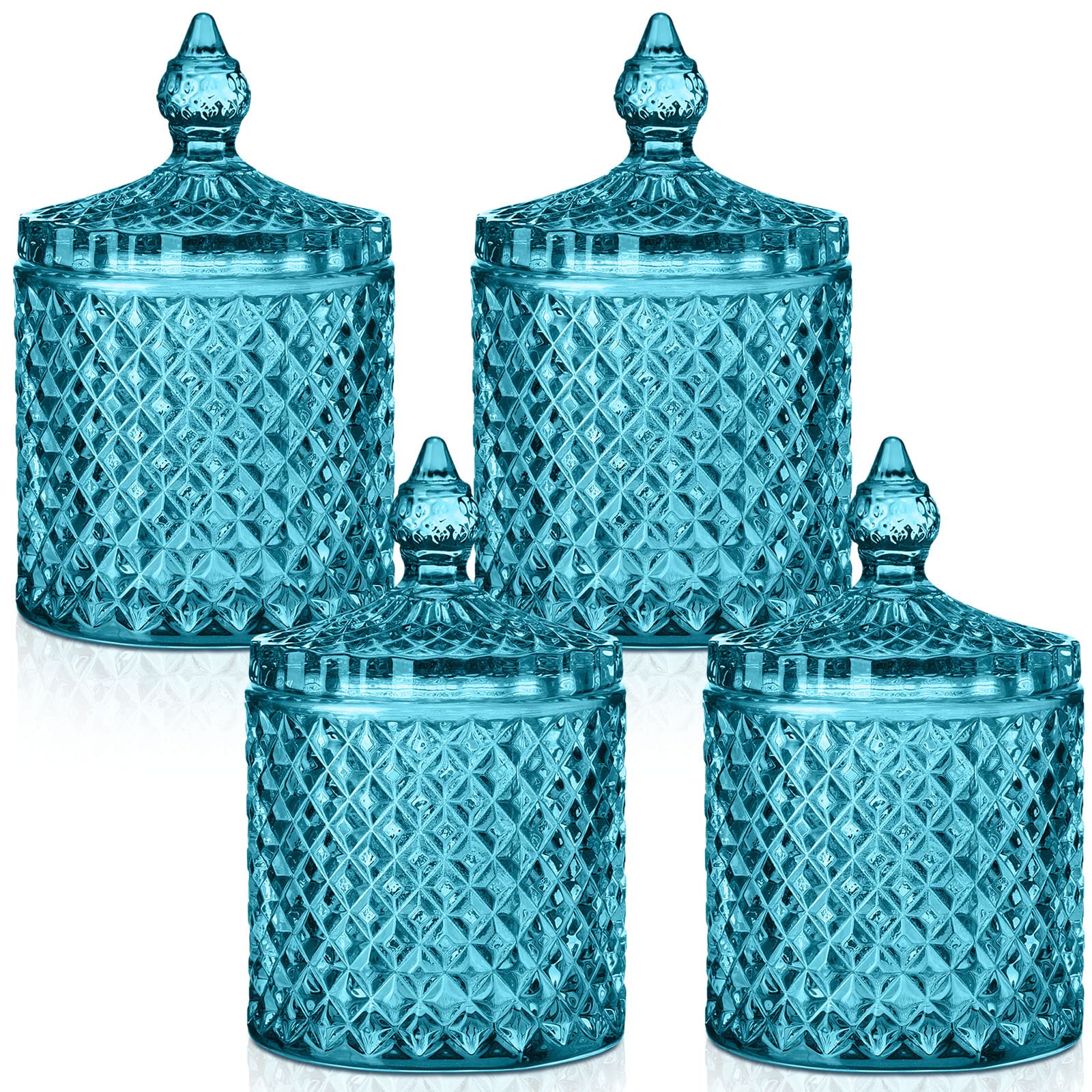 Aoriher 4 Pcs Crystal Glass Candy Jar with Lid Home Decorative Jar Glass Storage Bathroom Jars Jewelry Box Canister Jar for Cott