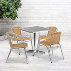 Flash Furniture Lila 27.5'' Square Aluminum Indoor-Outdoor Table Set With 4 Beige Rattan Chairs