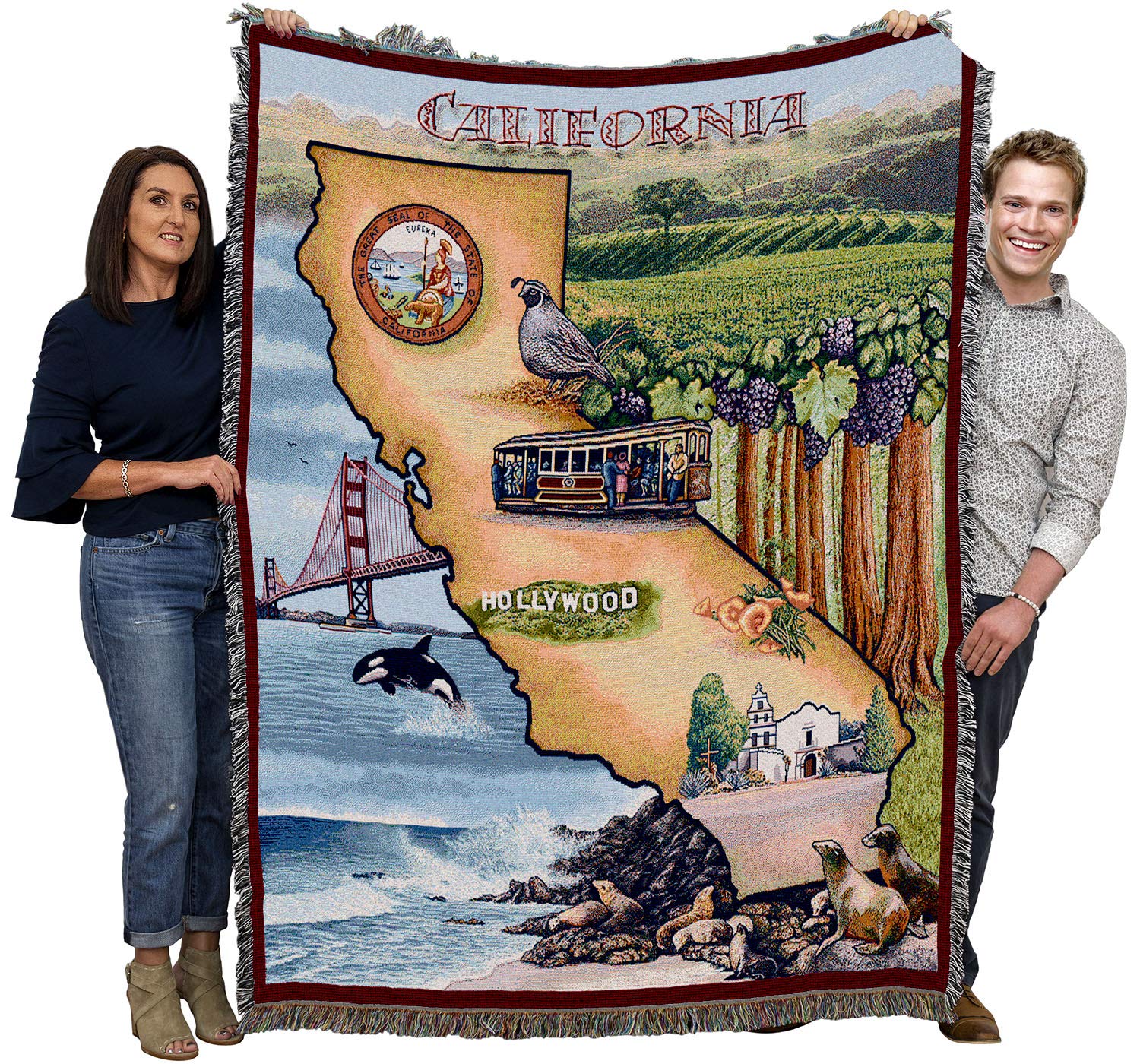 Pure Country Weavers State Of California Blanket - Gift Tapestry Throw Woven From Cotton - Made In The Usa (72X54)
