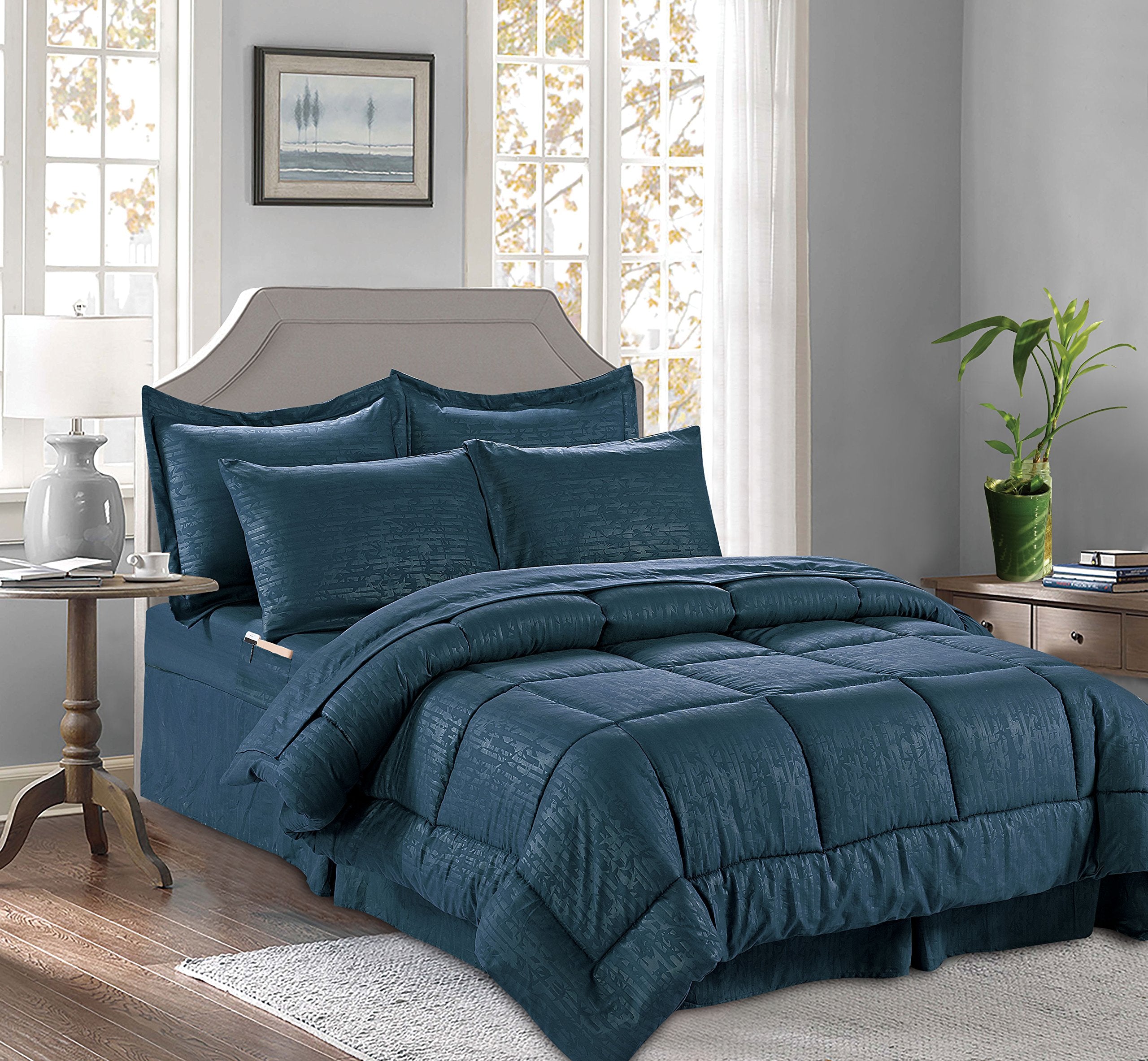 Elegant Comfort - Silky Soft Complete Set Includes Bed Sheet Set With Double Sided Storage Pockets, Full/Queen, Navy