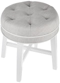 Hillsdale, Sophia Round Tufted Wood and Upholstered Backless Vanity Stool for Makeup Room or Bathroom, Gray