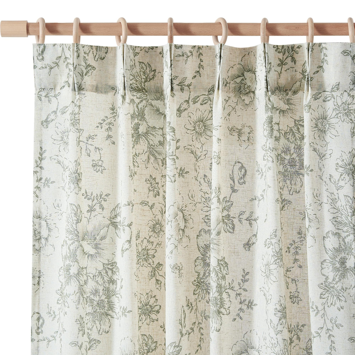 Jinchan Pinch Pleated Curtains Floral Linen Curtains For Living Room 90 Inches Long Green Peony Flower Printed Curtains Rod Pock