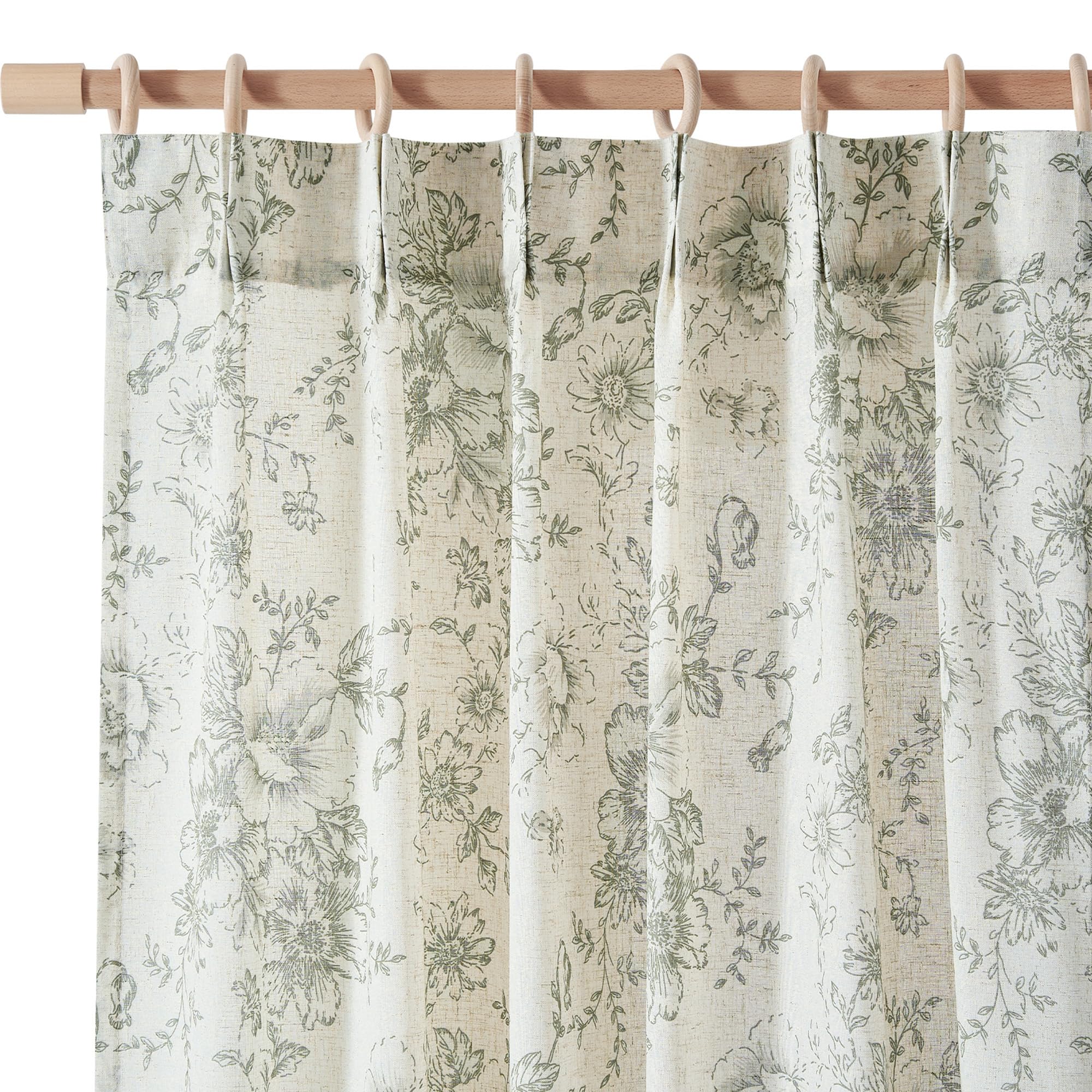 Jinchan Pinch Pleated Curtains Floral Linen Curtains For Living Room 96 Inches Long Black Peony Flower Printed Curtains Rod Pock