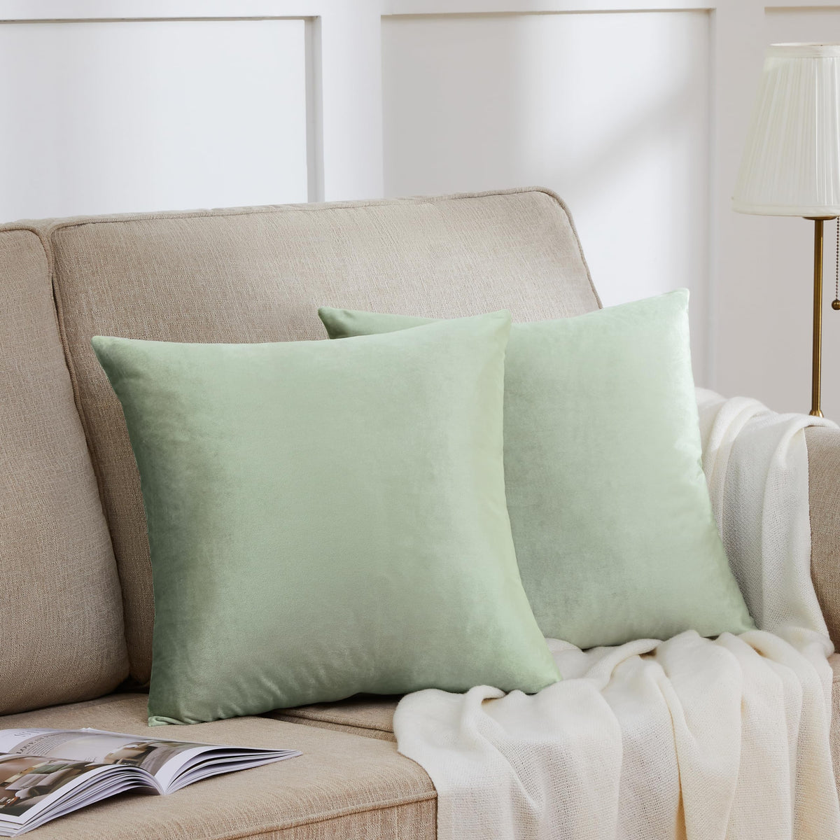 Gigizaza 18X18 Pillow Covers Set Of 2 Velvet Throw Pillows Decorative Sage Green Covers For Couch Sofa Bedroom Pillowscase
