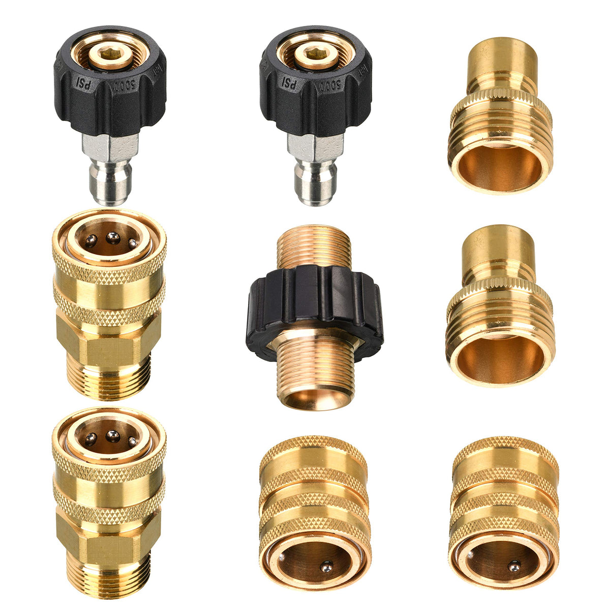 Tool Daily Pressure Washer Adapter Set, M22 To 3/8 Inch Quick Connect, 3/4 Inch To Quick Disconnect, Male M22 Hose Adapter, 9-Pa