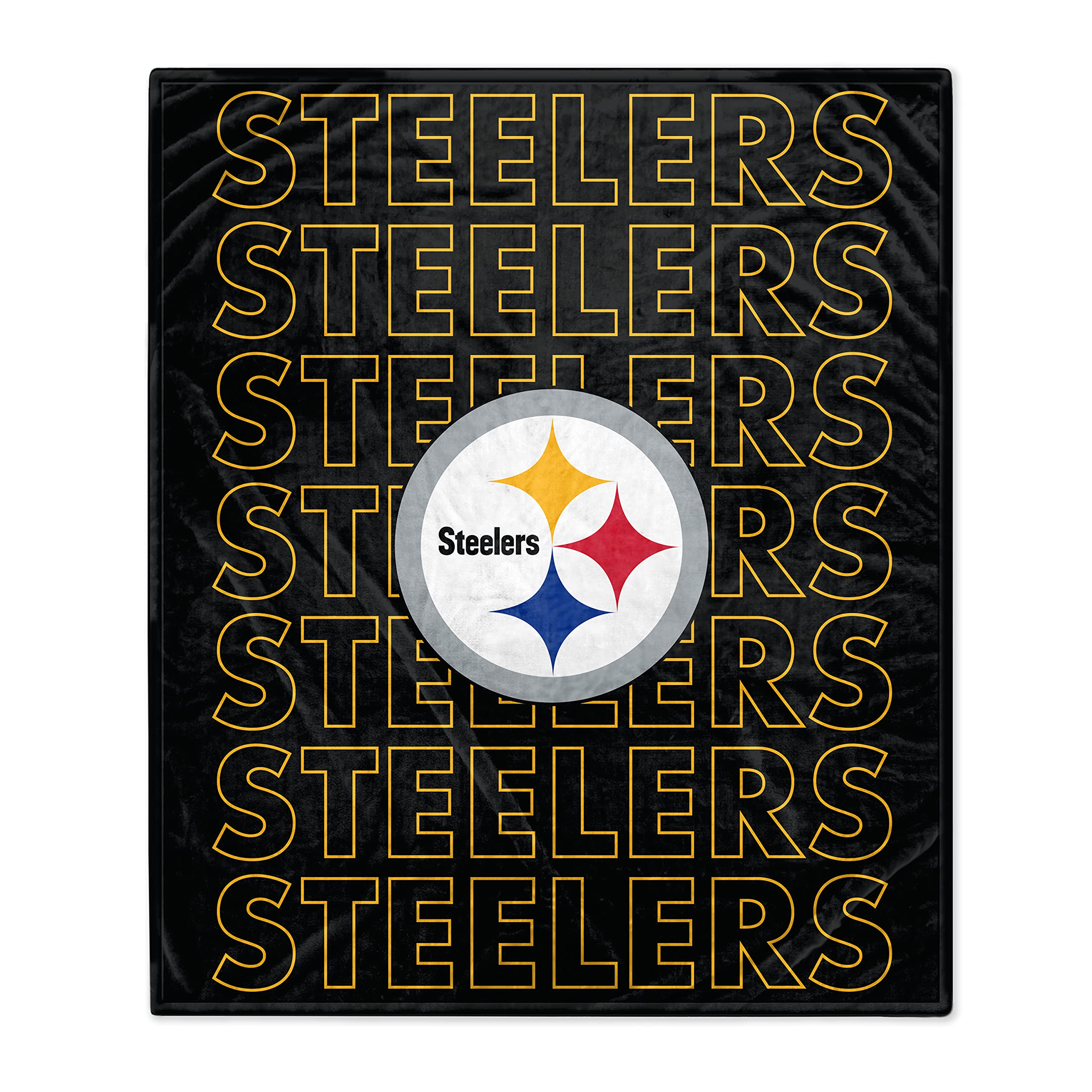 Pegasus Sports Nfl Echo Team Wordmark Plush Blanket- Pittsburgh Steelers, Team Color, 60X70