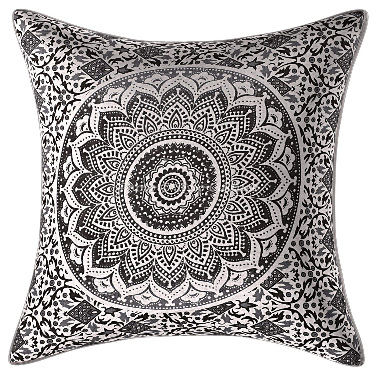 Stylo Culture Decorative Cotton Cushion Cover For Bed 16 Inch X 16 Inch Printed Grey Drawing Room Decor Mandala Ombre Traditiona