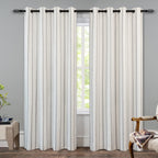 Driftaway Farmhouse Linen Blend Blackout Curtains 84 Inches Long For Bedroom Vertical Striped Printed Linen Curtains Thermal Ins