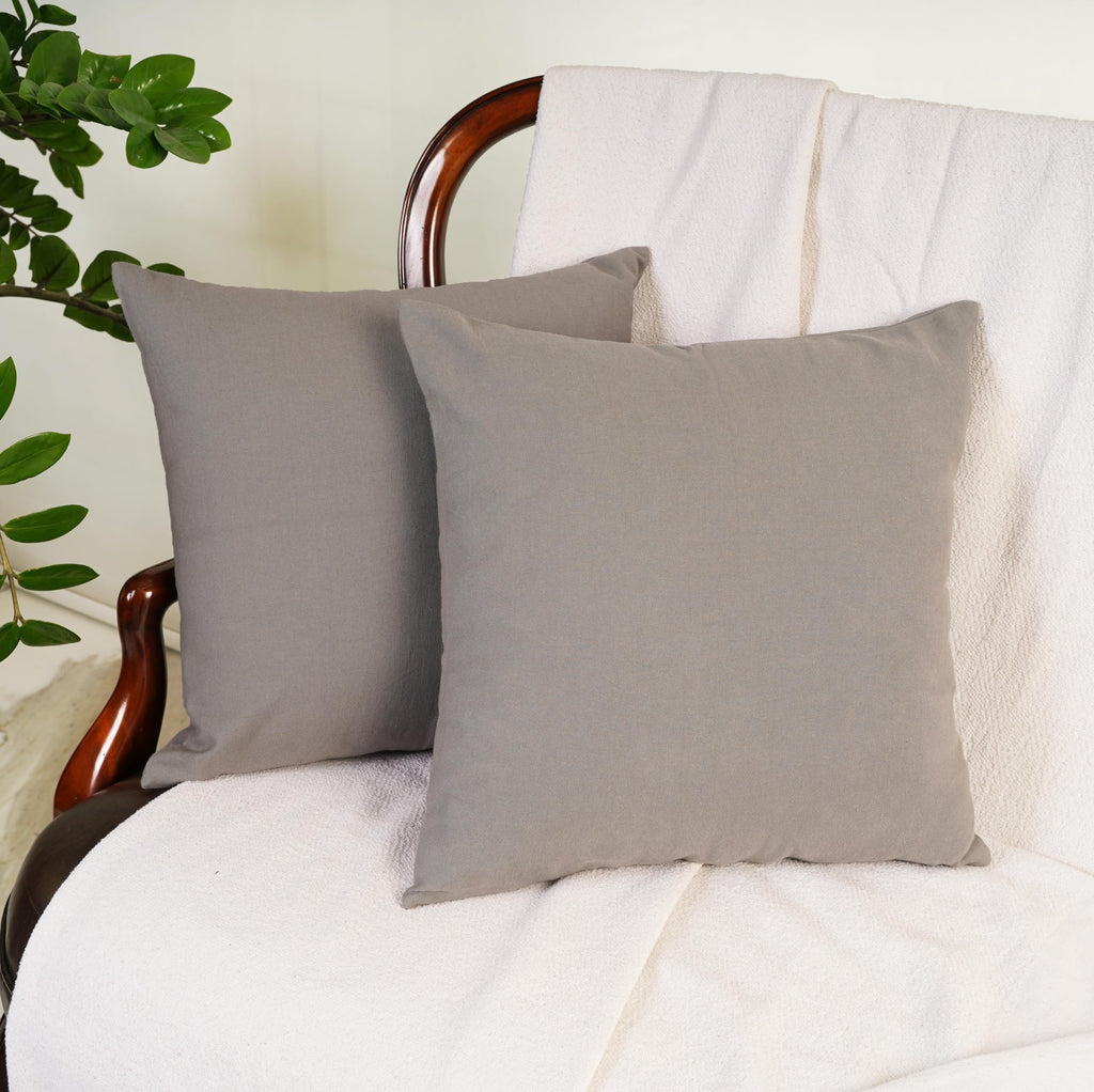 Rely+ Cotton Throw Pillow Covers 16X16 Inchs Set Of 2 Gray Decorative Zippered Cases For Couch Bedroom Sofa Farmhouse Living Roo