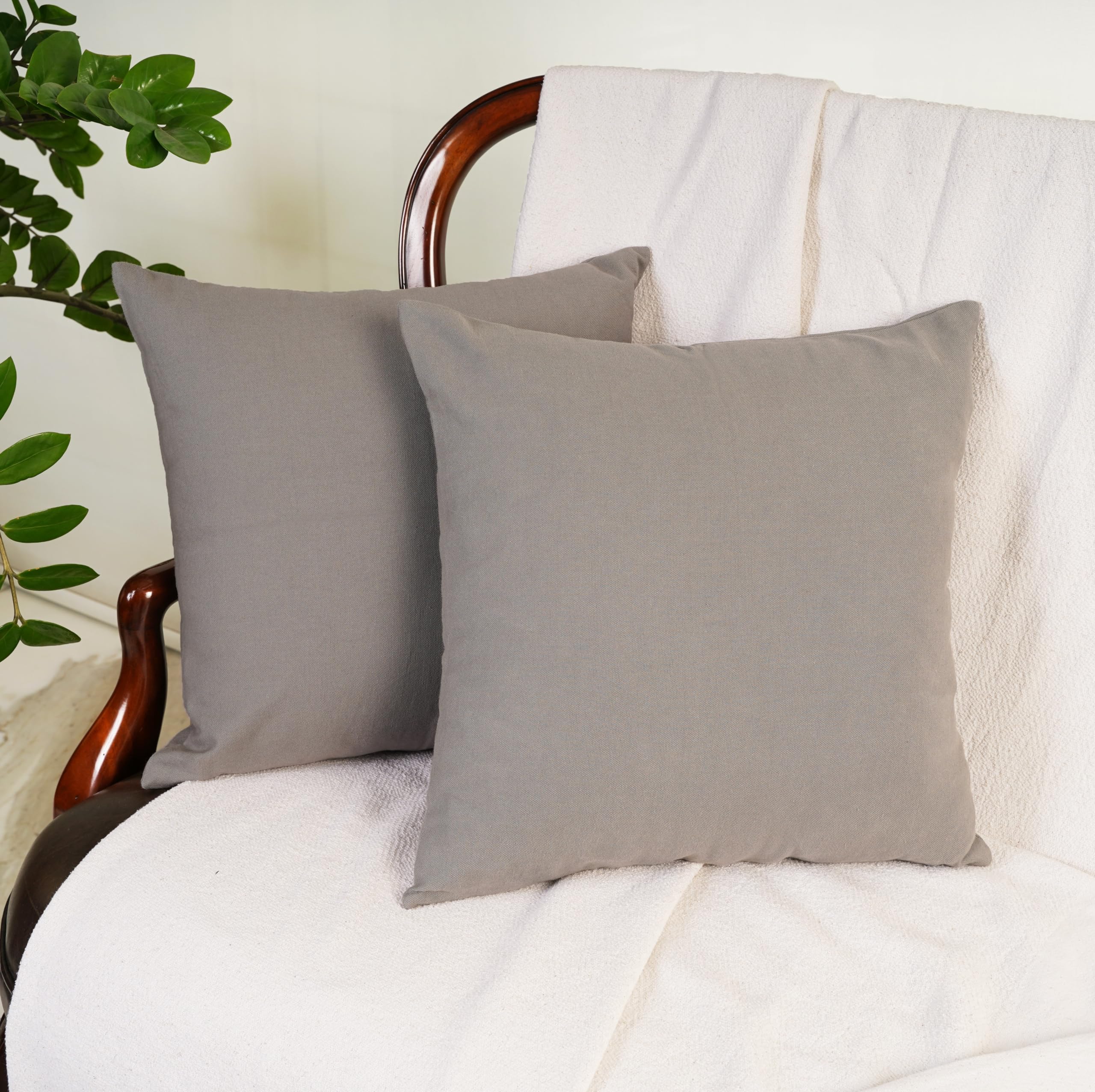 Rely+ Cotton Throw Pillow Covers 16X16 Inchs Set Of 2 Gray Decorative Zippered Cases For Couch Bedroom Sofa Farmhouse Living Roo