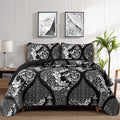 Black Quilt Set King Size, Boho Damask Bedspread Coverlet Set Soft Lightweight Microfiber Bedding Set 3 Pieces For All Season (1