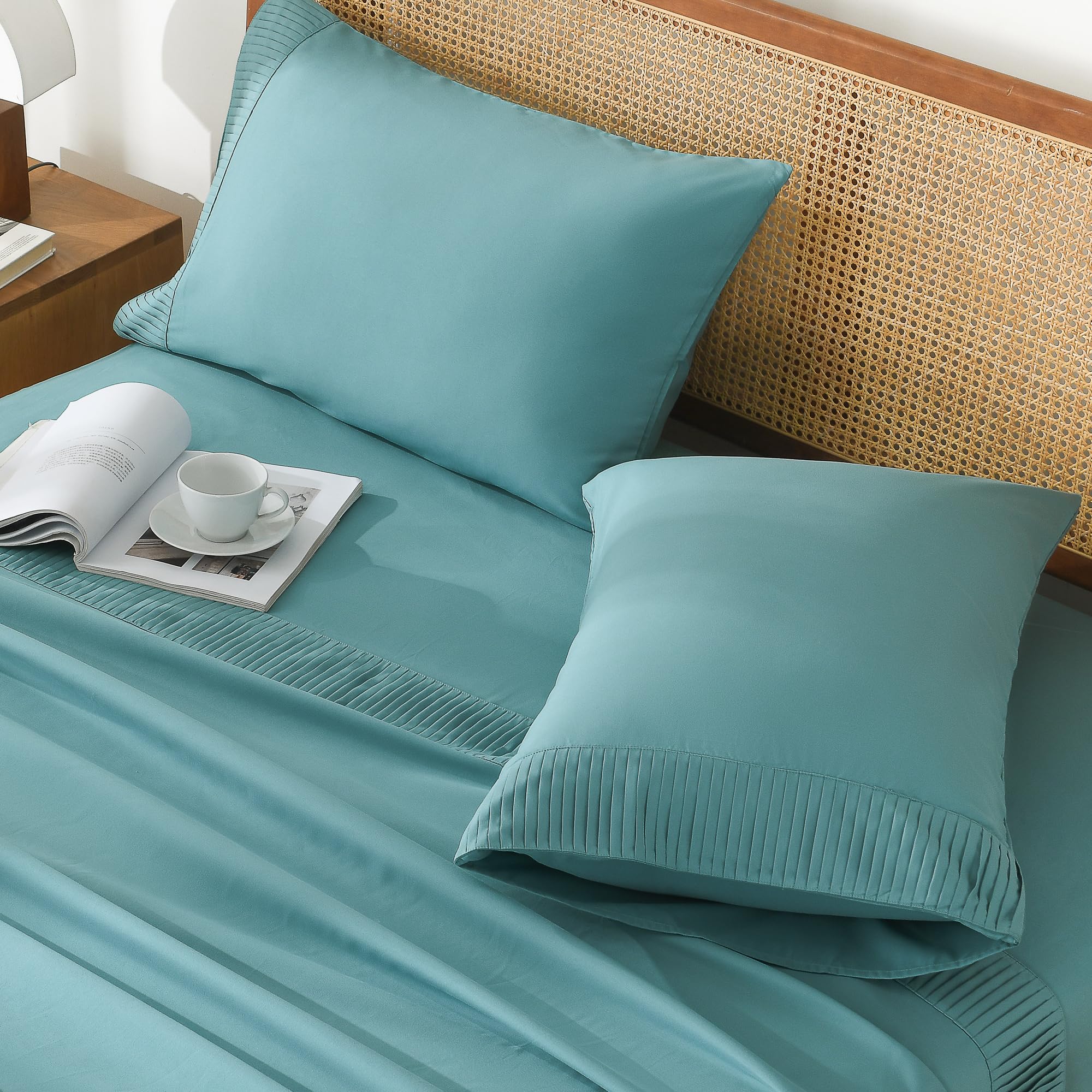 Andency Grayish Teal Sheets Queen Set 4 Pieces, Super Soft Sheets For Queen Size Bed, Microfiber Queen Sheet Set, Deep Pocket Up To 16', Hotel Luxury Breathable & Cooling Bedding Sheets & Pillowcases