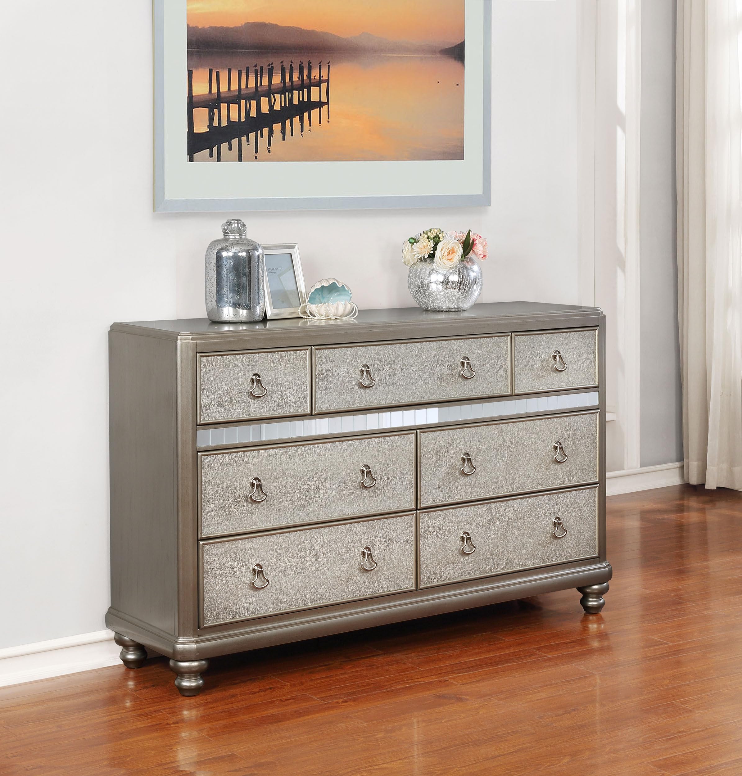 Coaster Furniture Bling Game 7-Drawer Dresser with Stacked Bun Feet Metallic Platinum 204183
