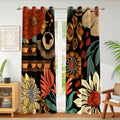 Tyrot 100% Blackout Black Boho Floral Curtains For Living Room 63 Inch Long 2 Panels Mid Century Botanical Black Out Curtains Fo