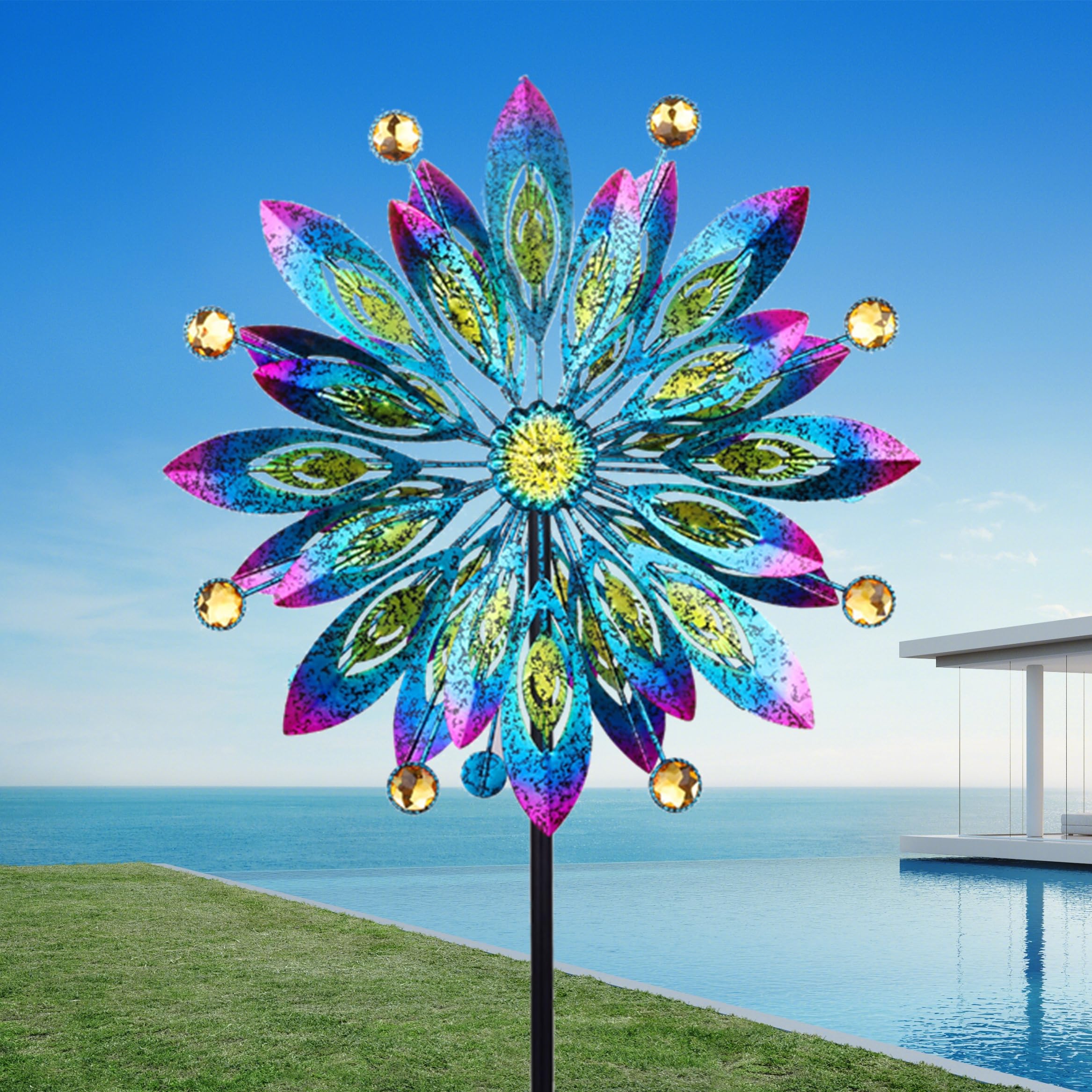 Wind Spinner For Yard And Garden Windmill Outdoor Metal Kinetic Wind Sculpture Dual Direction 360 Degrees Swivel For Yard Patio