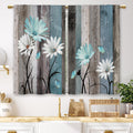 Laifzere Teal Farmhouse Daisy Kitchen Curtains Wooden Flower Small Short Cafe Window Curtains Rustic Floral Butterfly Country Ba