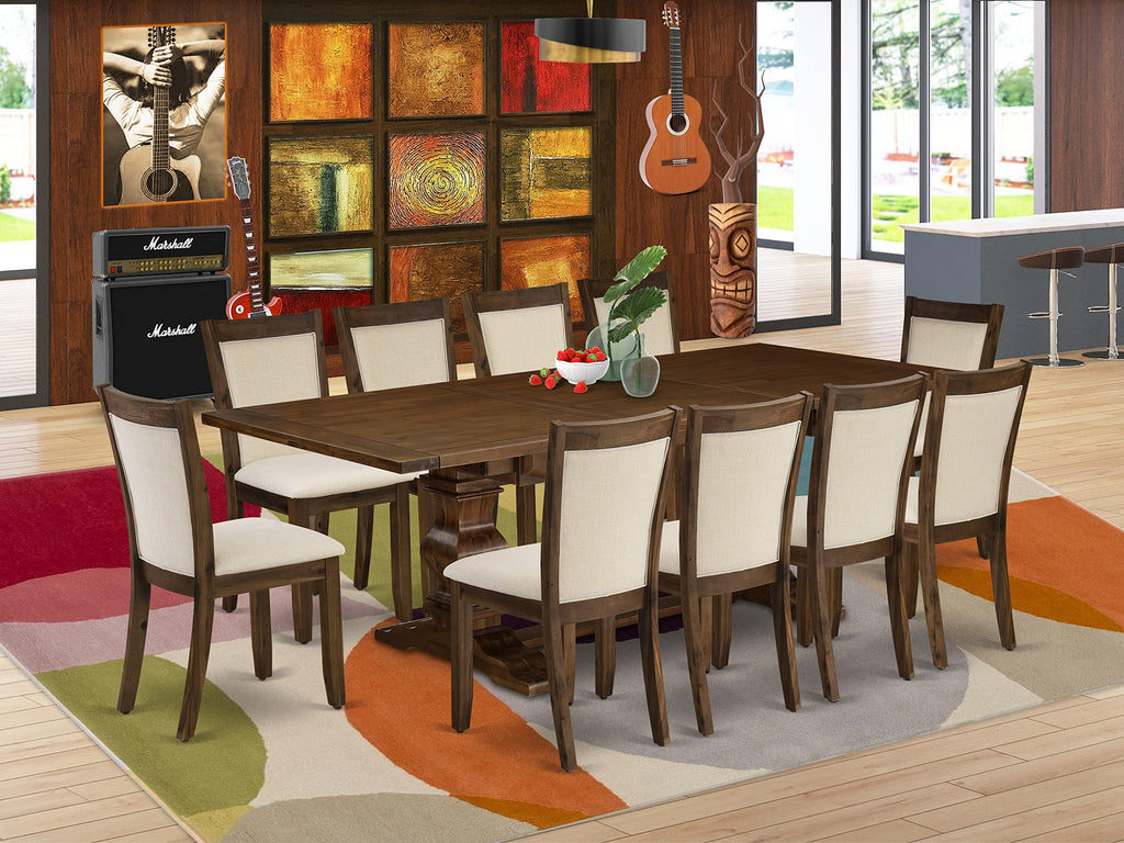 East West Furniture Lamz11-N8-32 11 Piece Kitchen Table Set Includes A Rectangle Dining Table With Removable Leaf And 10 Light Beige Linen Fabric Upholstered Chairs, 42X92 Inch, Walnut