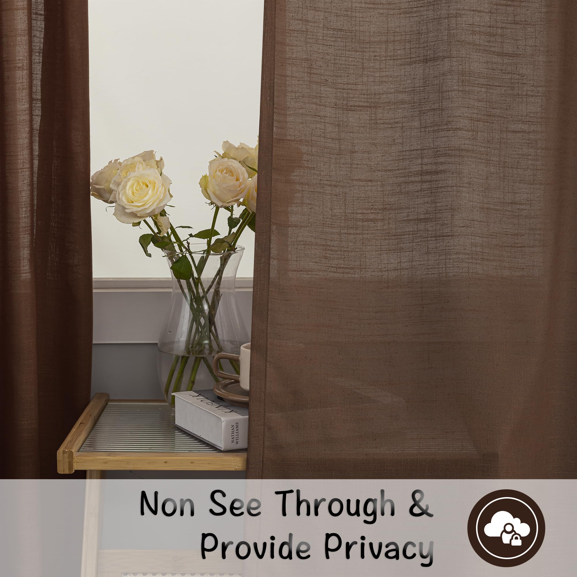 Cocoa Brown Linen Back Tab Curtains 120 Inches Extra Long Ceiling To Floor For Villa Living Room - 2 Panels Hooks Belt Pinch Pleated Easy Sliding Curtains Light Filtering Semi Sheer Drapres 52' X 120'