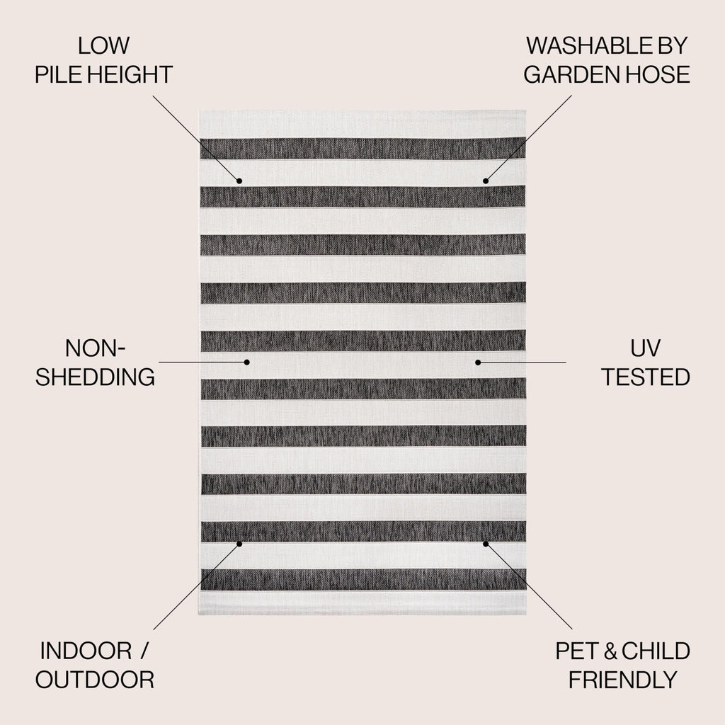 Jonathan Y Smb112B-4 Aveiro Wide Stripe Indoor Outdoor Area Rug, Bohemian, Coastal, Mediterranean Easy Cleaning,Bedroom,Kitchen,Backyard,Patio,Non Shedding, Black/Cream, 4 X 6
