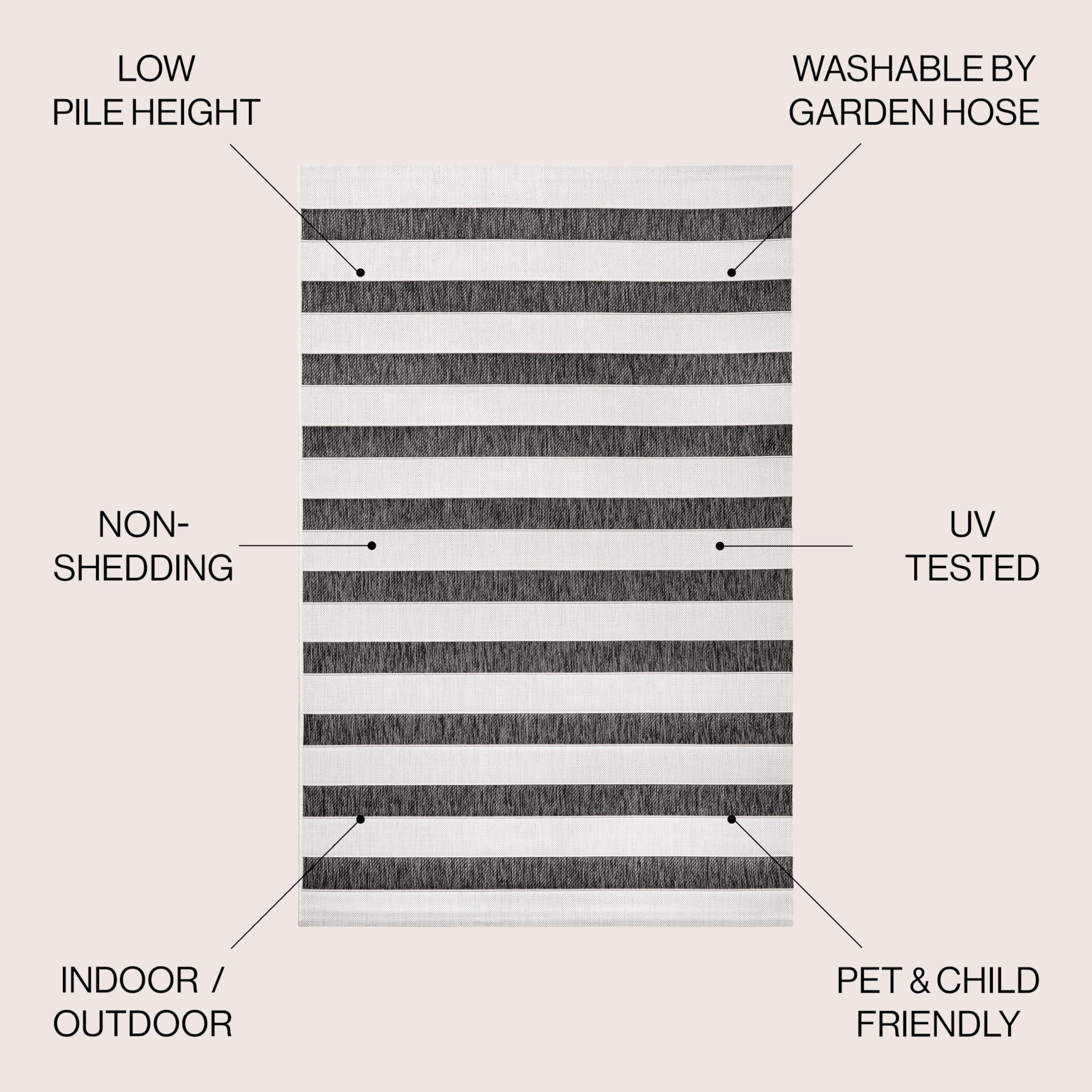 Jonathan Y Smb112B-4 Aveiro Wide Stripe Indoor Outdoor Area Rug, Bohemian, Coastal, Mediterranean Easy Cleaning,Bedroom,Kitchen,Backyard,Patio,Non Shedding, Black/Cream, 4 X 6