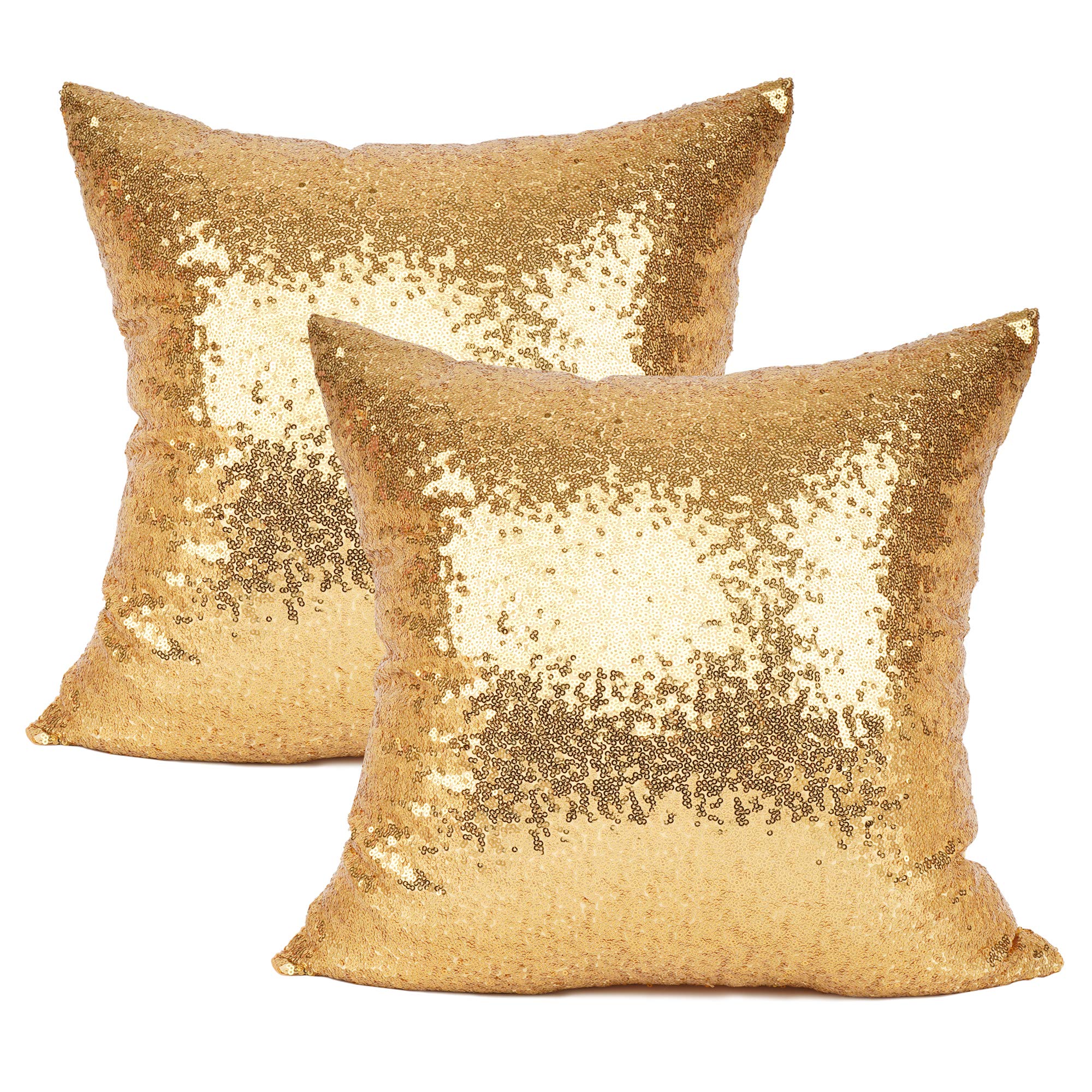 Your Smile Pack Of 2 New Luxury Series Gold Blink Decorative Glitzy Sequin & Comfy Satin Solid Throw Pillow Cover Cushion Case F