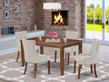 East West Furniture Dufr5-Mah-05 5-Pc Wooden Dining Table Set - Parson Dining Chairs With Doeskin Linen Fabric Seat And Button-Tufted Back - A Rectangular Dining Room Table (Mahogany Finish)