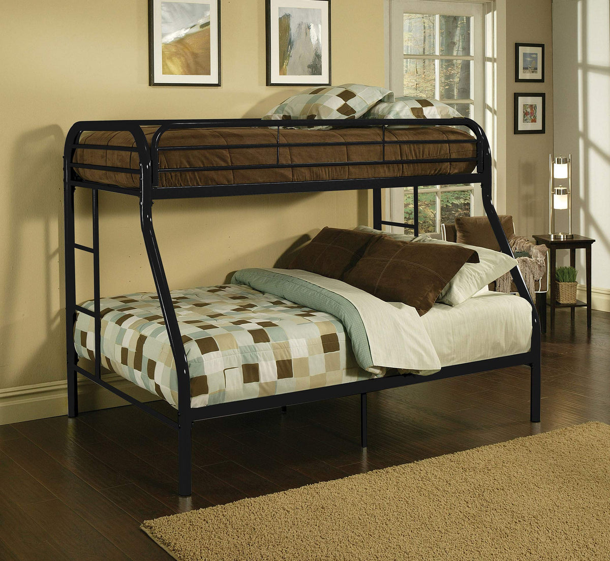 HomeRoots Furniture Twin X-Large/Queen Bunk Bed, Multicolor