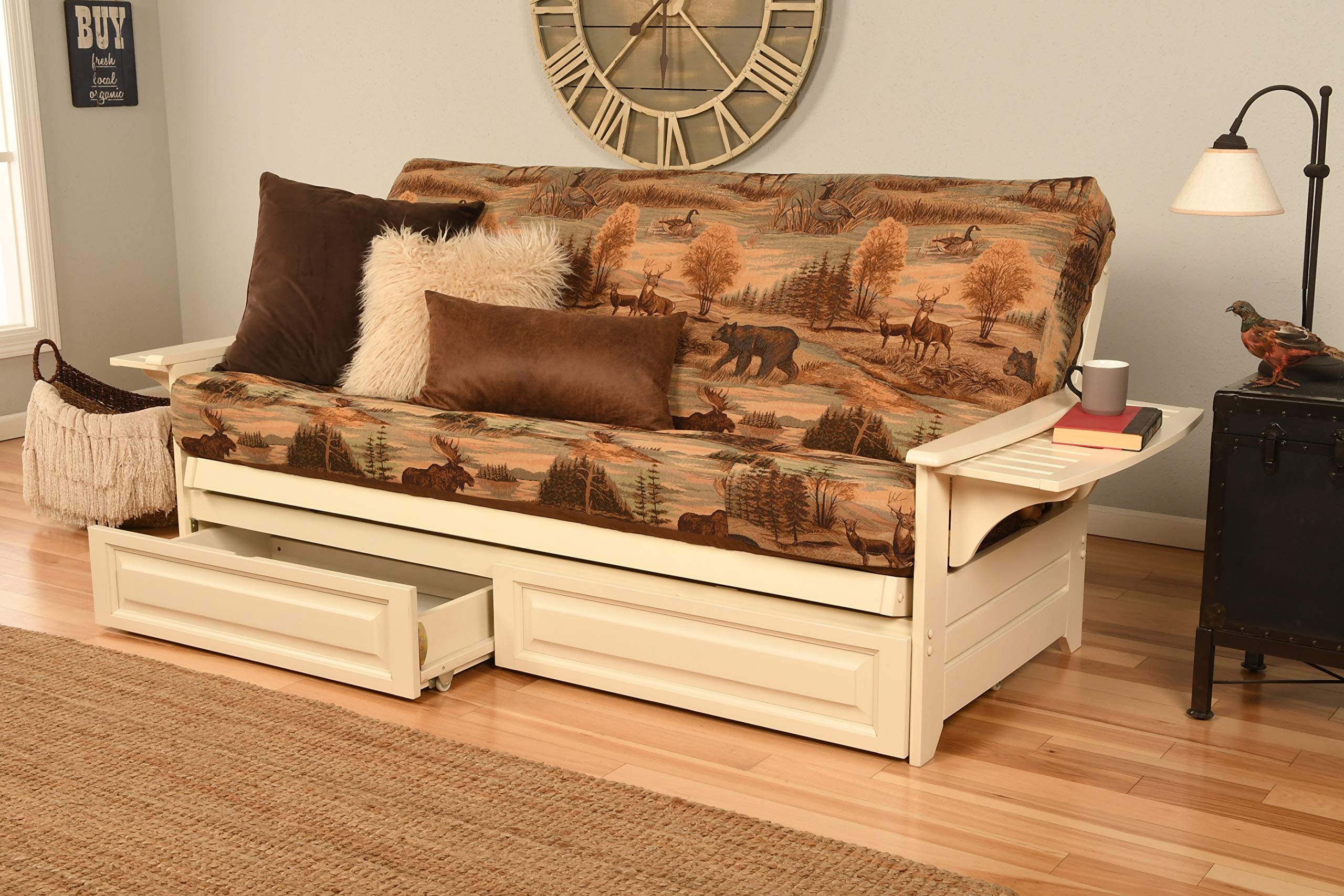 Kodiak Furniture Phoenix Futon With Canadian Fabric Mattress In White/Brown