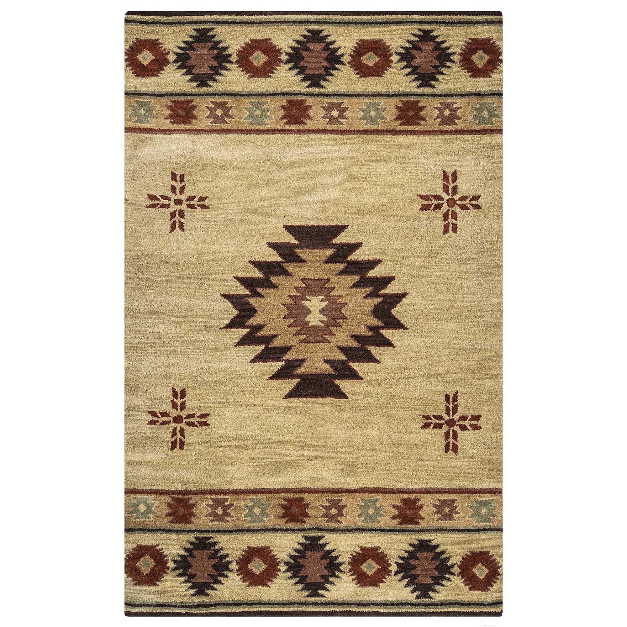 Rizzy Home Alora Decor Ryder 3' X 5' Tribal Khaki/Brown/Burgundy/Sage Hand-Tufted Area Rug