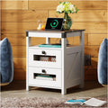 WLIVE White End Table with Charging Station, Side Table Living Room, Wood Nightstand Bedroom with 2 Storage Drawers and Open She